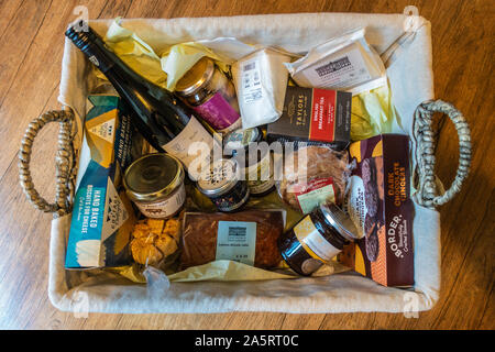 Hamper in a lined basket Stock Photo