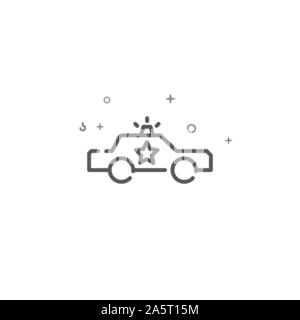 Police patrol car simple vector line icon. Police car with flashing lights symbol, pictogram, sign. Light background. Editable stroke. Adjust line wei Stock Vector