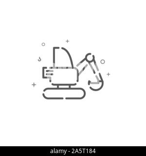 Excavator simple vector line icon. Digger symbol, pictogram, sign. Light background. Editable stroke. Adjust line weight. Stock Vector