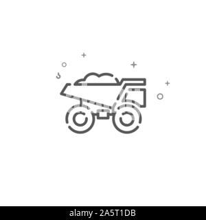 Mining dumper simple vector line icon. Dump truck symbol, pictogram, sign. Light background. Editable stroke. Adjust line weight. Stock Vector