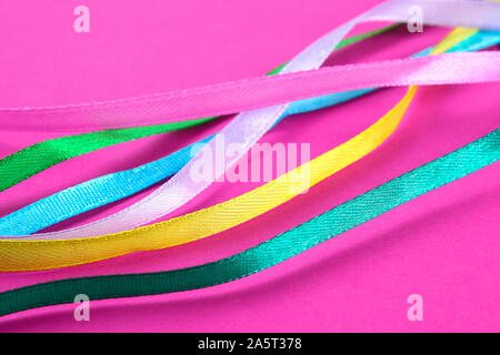 multi-colored ribbons for sewing, needlework from fabric Stock Photo