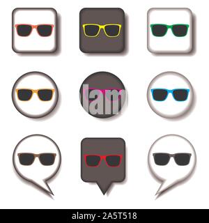 Vector icon illustration logo for set symbols beach sunglasses to the sea. Sunglasses pattern consisting of flat design with elements web apps. Collec Stock Vector