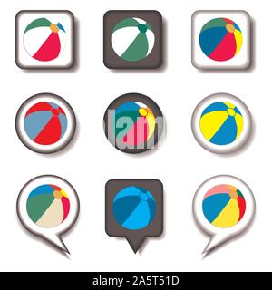 Vector icon illustration logo for set symbols beach inflatable ball for playing on the sand. Ball pattern consisting of flat design with elements web Stock Vector
