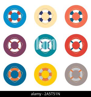 Vector icon illustration for set symbols sea lifebuoy inflatable. Lifebuoy pattern consisting of flat design with elements mobile web apps. Collection Stock Vector