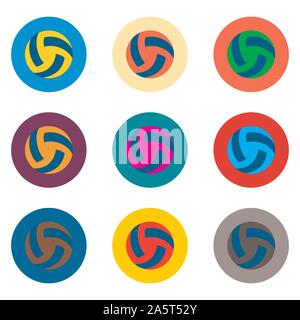 Vector icon illustration logo for set balls for playing volleyball on the beach. Volleyball pattern consisting of flat design with elements mobile web Stock Vector