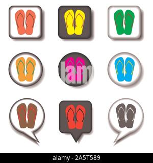 Vector icon logo for set symbols summer slippers sandal flip flop. Slipper pattern consisting of flat design with elements mobile apps. Collection mod Stock Vector