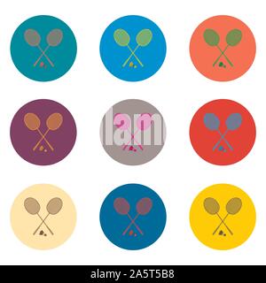 Vector icons logo from set symbols for racket badminton. Racket pattern consisting of flat design with elements mobile web apps. Collection modern inf Stock Vector