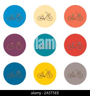 Vector icon illustration for set symbols retro bicycle with basket. Bicycle pattern consisting of flat design with elements mobile web apps. Collectio Stock Vector