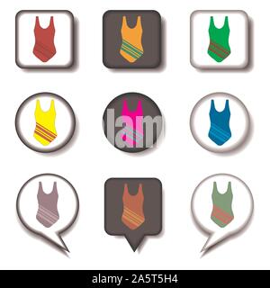 Vector icon illustration logo for set symbols sea suit swimsuit. Swimsuit pattern consisting of flat design with elements mobile web apps. Collection Stock Vector
