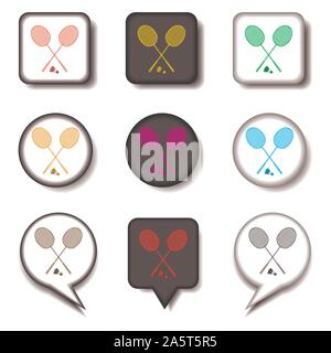 Vector icons logo from set symbols for racket badminton. Racket pattern consisting of flat design with elements mobile web apps. Collection modern inf Stock Vector