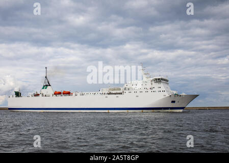 merchant ship entering the Baltic port in Poland