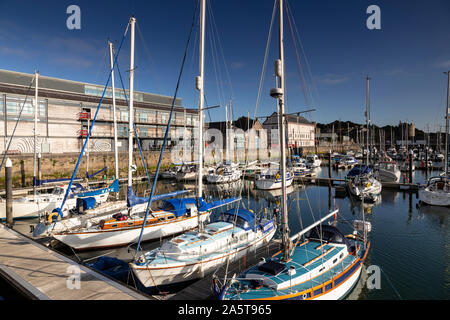 Yachts moored in Victoria Dock, Caernarfon on the North Wales coast Stock Photo