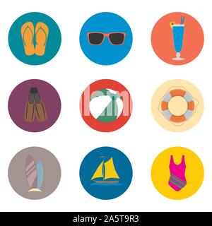 Vector icon illustration logo for set symbols on flat colored buttons. Icon pattern consisting of sign design with elements mobile web apps. Collectio Stock Vector