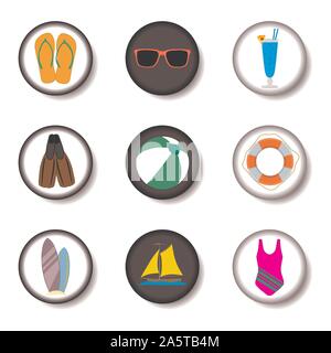 Vector icon illustration logo for set symbols on flat colored buttons. Icon pattern consisting of sign design with elements mobile web apps. Collectio Stock Vector