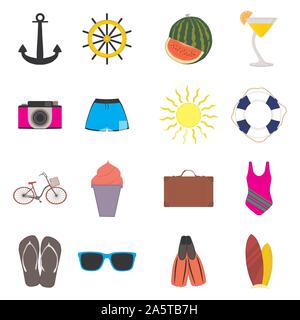 Vector icon illustration logo for set symbols on flat colored buttons. Icon pattern consisting of sign design with elements mobile web apps. Collectio Stock Vector