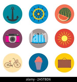Vector icon illustration logo for set symbols on flat colored buttons. Icon pattern consisting of sign design with elements mobile web apps. Collectio Stock Vector