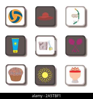 Vector icon illustration logo for set symbols on flat colored buttons. Icon pattern consisting of sign design with elements mobile web apps. Collectio Stock Vector
