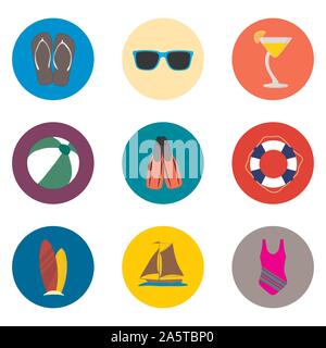 Vector icon illustration logo for set symbols on flat colored buttons. Icon pattern consisting of sign design with elements mobile web apps. Collectio Stock Vector
