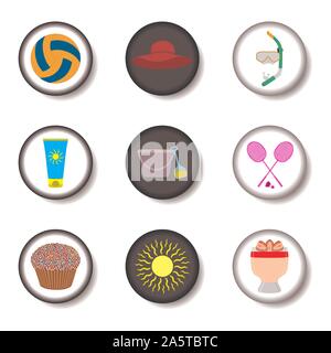 Vector icon illustration logo for set symbols on flat colored buttons. Icon pattern consisting of sign design with elements mobile web apps. Collectio Stock Vector
