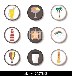 Vector icon illustration logo for set symbols on flat colored buttons. Icon pattern consisting of sign design with elements mobile web apps. Collectio Stock Vector