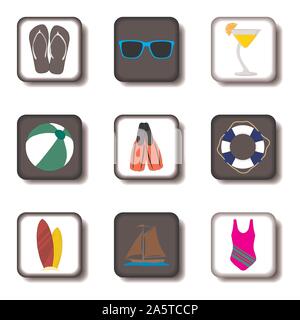 Vector icon illustration logo for set symbols on flat colored buttons. Icon pattern consisting of sign design with elements mobile web apps. Collectio Stock Vector