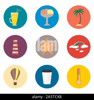 Vector icon illustration logo for set symbols on flat colored buttons. Icon pattern consisting of sign design with elements mobile web apps. Collectio Stock Vector