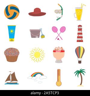 Vector icon illustration logo for set symbols on flat colored buttons. Icon pattern consisting of sign design with elements mobile web apps. Collectio Stock Vector