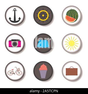 Vector icon illustration logo for set symbols on flat colored buttons. Icon pattern consisting of sign design with elements mobile web apps. Collectio Stock Vector