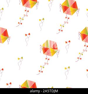 seamless pattern with kites in orange and yellow colors Stock Vector