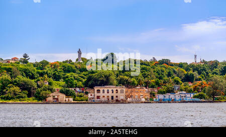 Havana, Cuba, July 2019, view of the coast of Regla with the Christ of Havana on a hill in the suburb of Casablanca Stock Photo