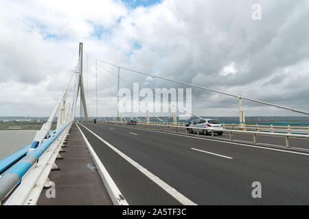 Honfleur, Calvados / France - 15 August 2019: view of the Normandy Bridge between Le Havre and Honfleur in Normandy in France Stock Photo