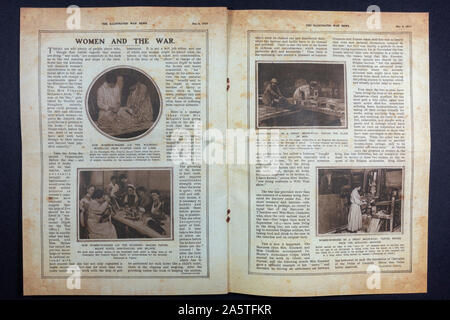 Photographs inside 'The War Illustrated' wartime magazine (5th December 1917), a piece of replica memorabilia from the World War One era. Stock Photo