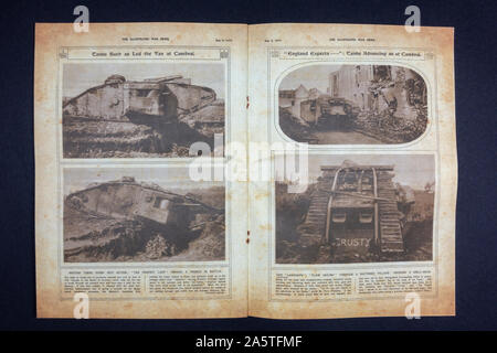 Photographs inside 'The War Illustrated' wartime magazine (5th December 1917), a piece of replica memorabilia from the World War One era. Stock Photo