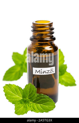 Fragrance oil of mint isolated on white background Stock Photo