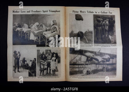 Typical images inside 'The War Illustrated' wartime magazine (24th Feb 1917), a piece of replica memorabilia from the World War One era. Stock Photo
