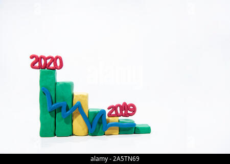 Growing business concept. Graph of success in 2020 year. Graph Bars made from Play Clay. Stock Photo