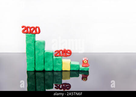 Growing business concept. Graph of success in 2020 year. Graph Bars made from Play Clay. Stock Photo