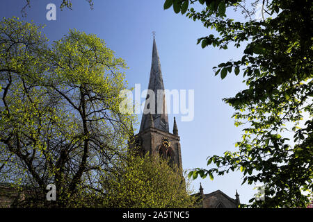 The Crooked Spire of St Mary and All saints Church, Chesterfield market town, Derbyshire, England, UK
