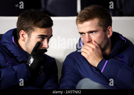 Tottenham Hotspur's Harry Winks (left) and Eric Dier talk on the bench during the UEFA Champions League Group B match at Tottenham Hotspur Stadium, London. Stock Photo