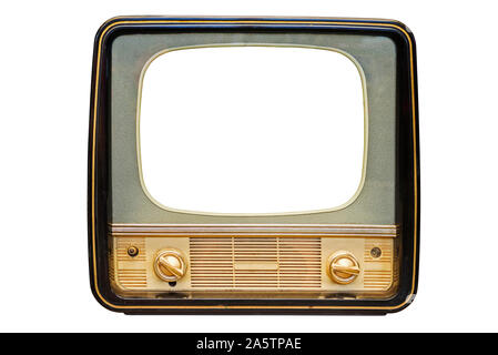 Vintage, retro old television isolated on white background. The old TV on the isolated white background. Stock Photo