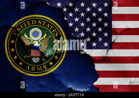 flags of US Army and USA painted on cracked wall Stock Photo - Alamy