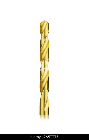 Photo of a golden drill bit isolated on white background. Stock Photo