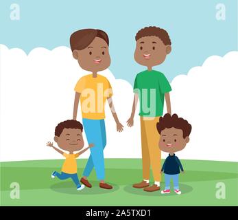 happy family with their sons in the park in the park Stock Vector