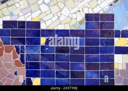 An abstract element of multicolored ceramic mosaic, selective focus. Stock Photo