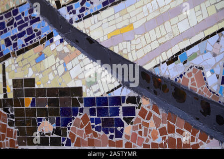 An abstract element of multicolored ceramic mosaic, selective focus. Stock Photo