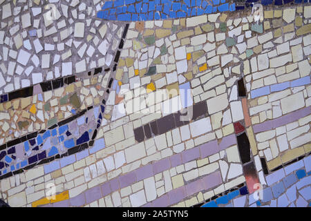 An abstract element of multicolored ceramic mosaic, selective focus. Stock Photo