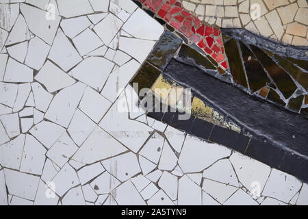 An abstract element of multicolored ceramic mosaic, selective focus. Stock Photo