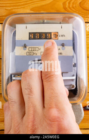 Checking household electricity consumption. A device for measuring the consumption of electricity. Clear background. Stock Photo