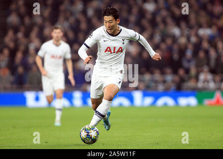 London, UK. 22nd Oct, 2019. Son Heung-min of Tottenham Hotspur in action. UEFA Champions league match, group B match, Tottenham Hotspur v Red Star Belgrade at The Tottenham Hotspur Stadium in London on Tuesday 22nd October 2019. this image may only be used for Editorial purposes. Editorial use only, license required for commercial use. No use in betting, games or a single club/league/player publications . pic by Steffan Bowen/Andrew Orchard sports photography/Alamy Live news Credit: Andrew Orchard sports photography/Alamy Live News Stock Photo