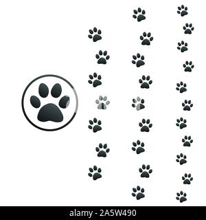 Three different size animal paw prints, Stock Vector illustration isolated on white background. Stock Vector